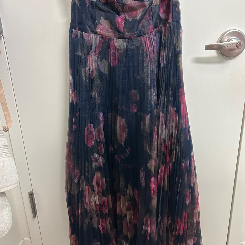ππ©· Lulus Alluring Invite Midnight Blue Floral Pleated Bustier Dress - XL ππ©· - Picture 8 of 10